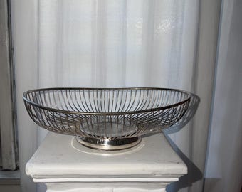 Corbeille à pain ou à fruits ovale vintage Leonard en fil de fer plaqué argent, bol de service