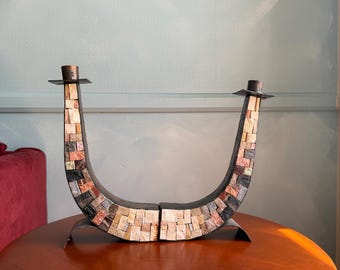 Midcentury Brutalist Eilon Mosaics Israel Mosaic Sten Hamrad Koppar Ljusstakar från 60-talet