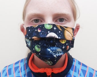 Space Face Mask, Face Mask, Washable Mask, Reusable Face Mask, Double Layer Face Mask, Pleat Face Mask, Cotton Face Mask, Space, UK Seller