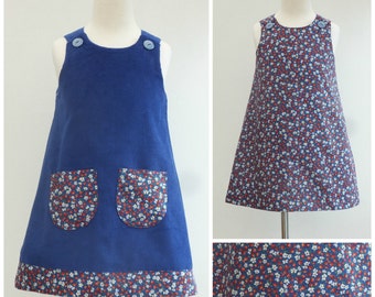 Vestido de niña, vestido reversible de la niña, un vestido de línea, pinafore de la niña, Pinny, niña jumper, ropa de niña, ropa de los niños, fresas