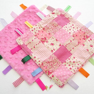 Baby Girl&#39;s Taggie Taggy Lovey Lovie Minky Dot Ribbon Blanket Comforter - Patchwork
