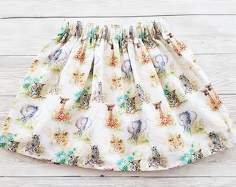 Girls Skirt, Toddler Skirt, Safari Skirt, Elephant Skirt, Giraffe Skirt, Girls Party Skirt, Tiger Outfit, Summer Skirt, Birthday Outfit,