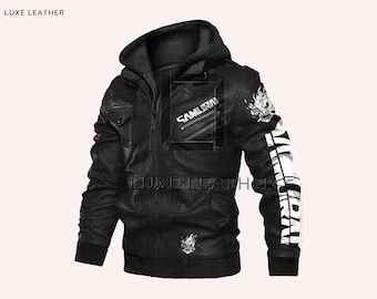 Nueva chaqueta bomber de cuero con capucha samurái Cyberpunk 2077 negra, estilo motociclista, ideal como regalo.