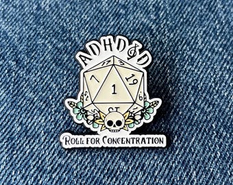 ADHD D20 Enamel Pin – Roll for Concentration – Funny Tabletop RPG Dice Badge Gift - DND inspired pin
