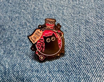 Do It! Black Cat Potion Enamel Pin | Cute Motivational Witch Pin | Magical Cat Badge | Goth Kawaii Lapel Pin | Gift for Cat Lovers