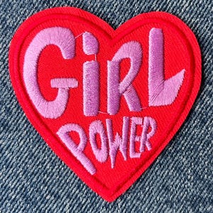 Girl Power Embroidered Heart Patch – Feminist Iron On Badge – Cute Statement Jacket Applique - Empowerment Gift for Her