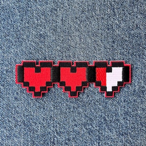 Pixel Heart Embroidered Patch – Retro Arcade Gamer Iron On Badge – 8 Bit Video Game Jacket Applique - Pixel Gamer lover gift