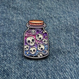Skull Jar Enamel Pin | Gothic Enamel Pin | Spooky Potion Bottle Badge | Witchy Pin | Halloween Pin | Alternative Goth Gift