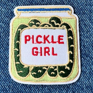 Pickle Girl Iron On Patch – Funny Food Lover Embroidered Badge – Viral Aesthetic Accessory - Pickle Lovers Gift