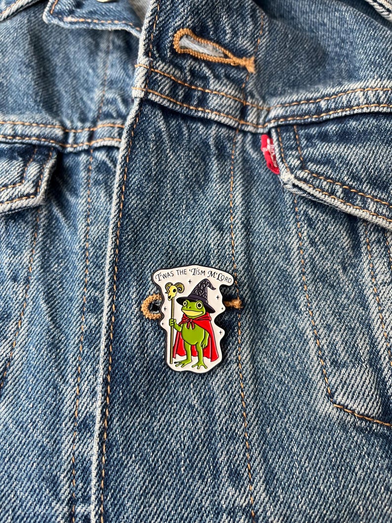Neurodivergent Frog Wizard Enamel Pin – Funny RPG Fantasy Lapel Badge – Autism Humour Geek Gift - DND gift image 2