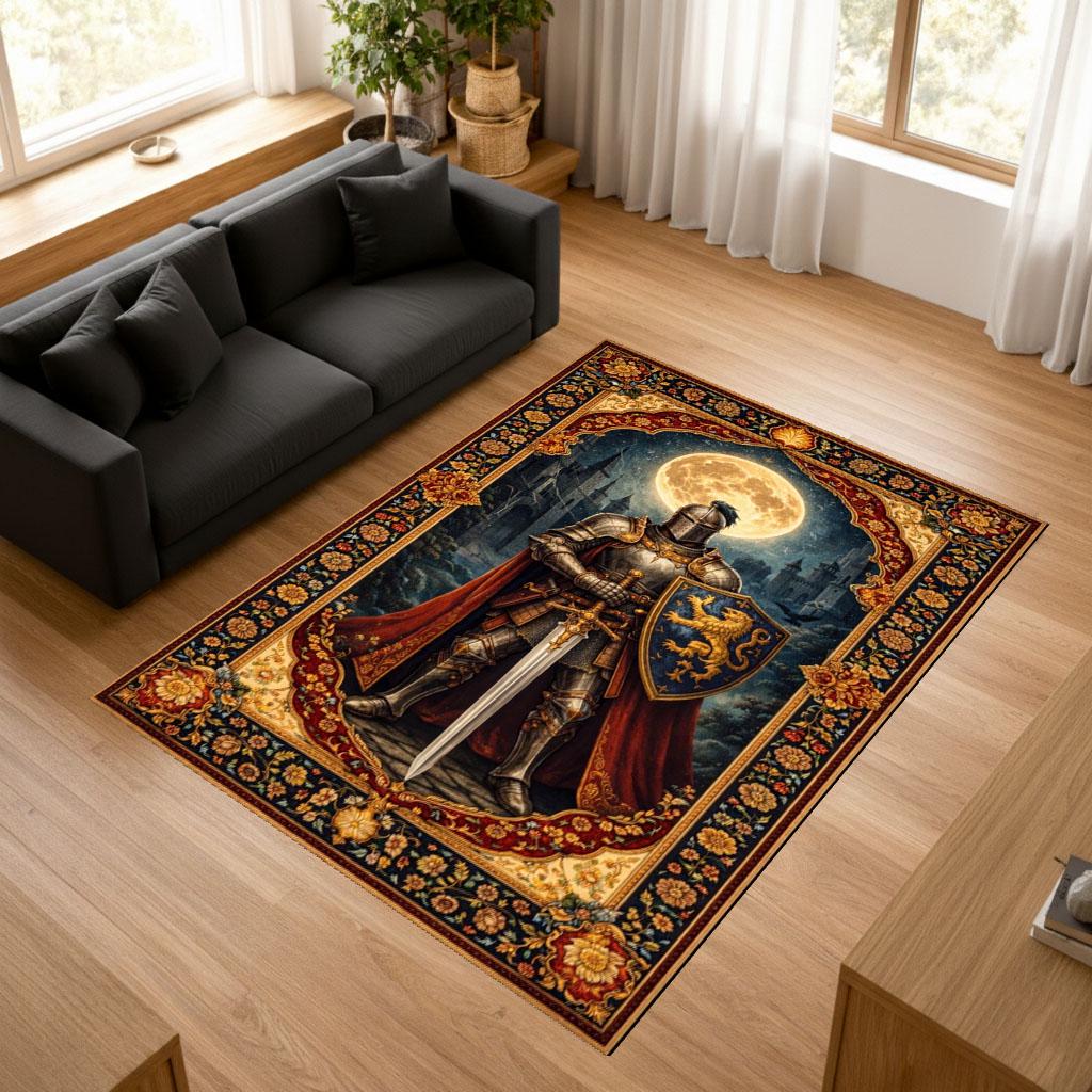 Moon Knight Rug Medieval Knight Rug, Fantasy Warrior Carpet, Gothic Armor Decor Rug ...