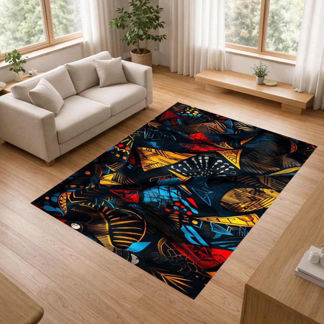Cultural Rug Abstract Tribal Rug, African Pattern Carpet, Ethnic Geometric Decor Rug ...