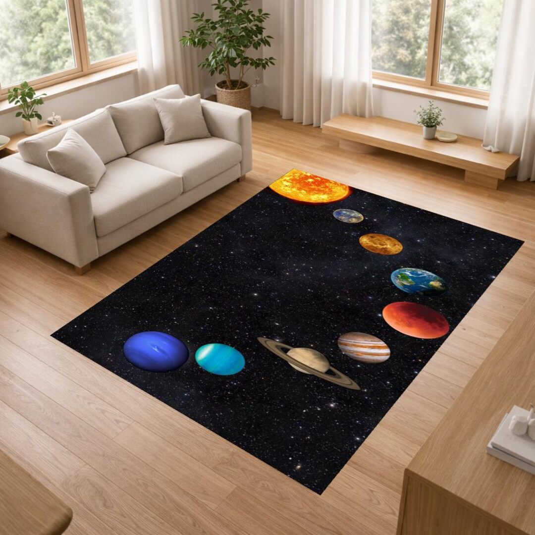 Solar System Rug Rectangle Space Planets Area Rug, Solar System Galaxy Carpet, Starry Night Home ...