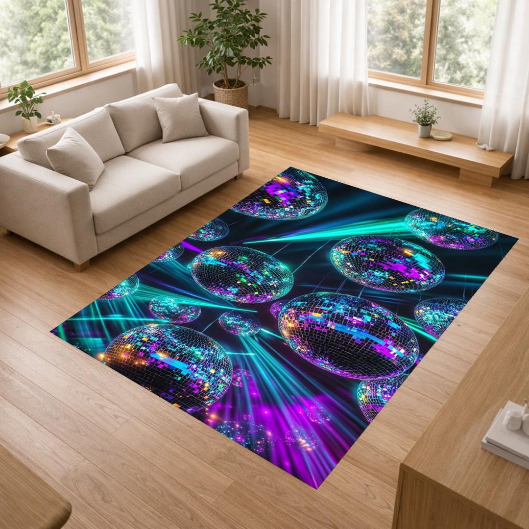 Disco Ball Area Rug, Retro Party Carpet, Colorful Dance Floor Rug, 80s ...