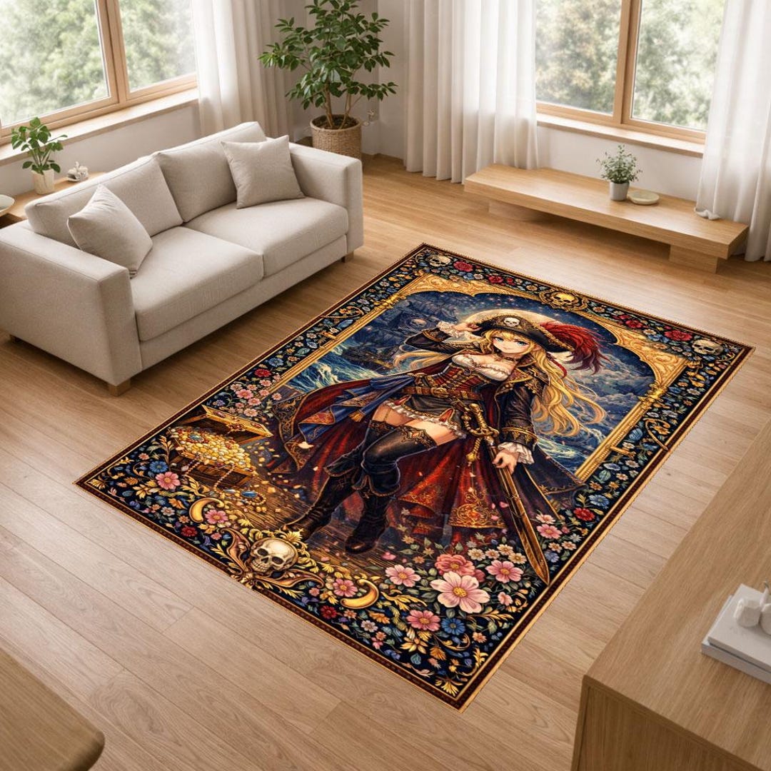 Pirate Rug Texture Anime Pirate Girl Rug, Fantasy Pirate Carpet, Anime Adventure Decor Rug ...
