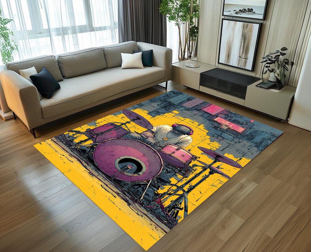 Cyperpunk Rug Customizable Cyberpunk Drummer Rug, Music Artist Carpet, Futuristic ...