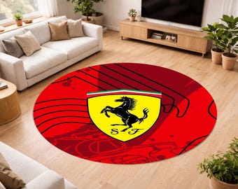 Ferrari Racing Runder Teppich, von der Formel1 inspirierter Kreisteppich, Supercar Racing Decor Teppich, runder Teppich für Motorsportfans