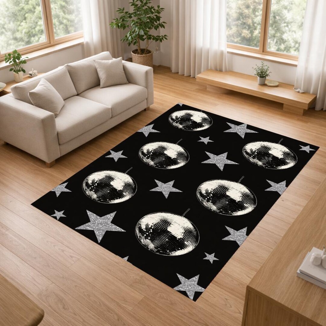 Disco Ball Star Pattern Area Rug, Retro Party Carpet, Nightclub Style ...