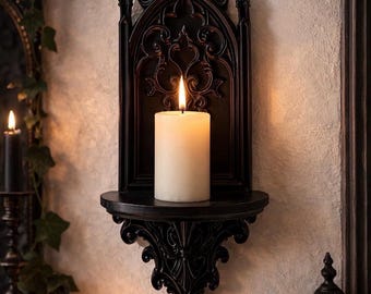 Gothic Wall Shelf Candle Holder – Medieval Black Decor