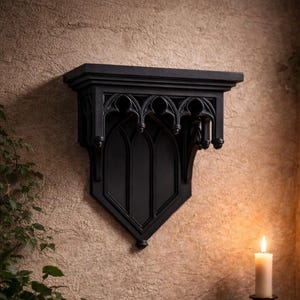 Gothic Cathedral Wall Altar | Black Floating Shelf