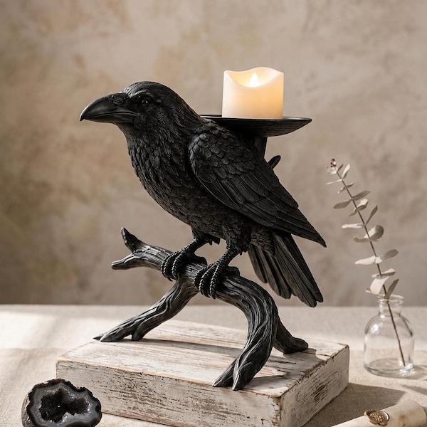 Gothic Raven Candle Holder