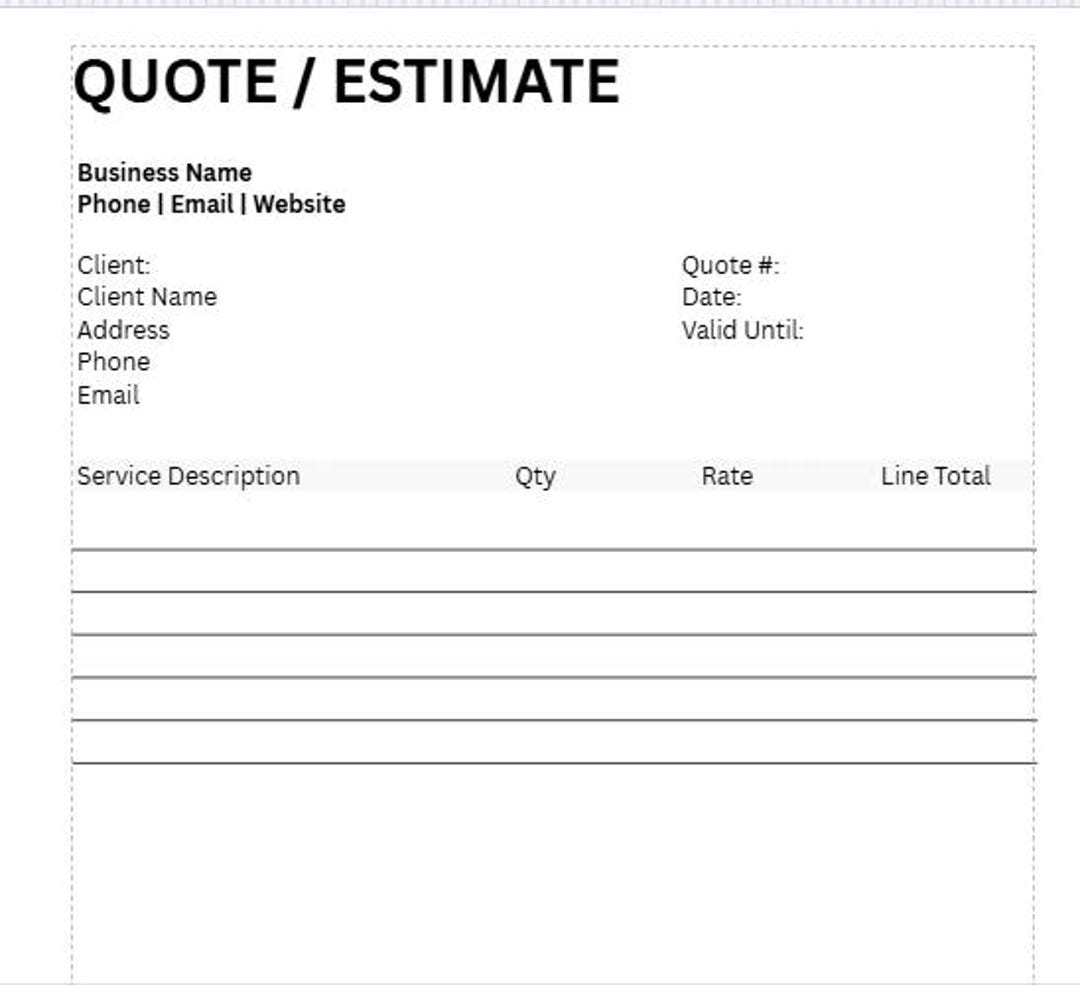 Editable Service Quote Template | Canva Estimate Form (digital Download ...