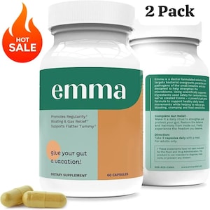 Paquete de 2 cápsulas de Emma Gut Health, suplemento avalado por médicos, 60 cápsulas - Alivio de los gases