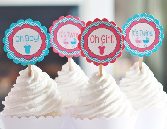 12 Chevron Boy Girl Twins Pink Blue Theme Baby Shower Cupcake Etsy 12 Chevron Boy Girl Twins Pink Blue Theme Baby Shower Cupcake Etsy