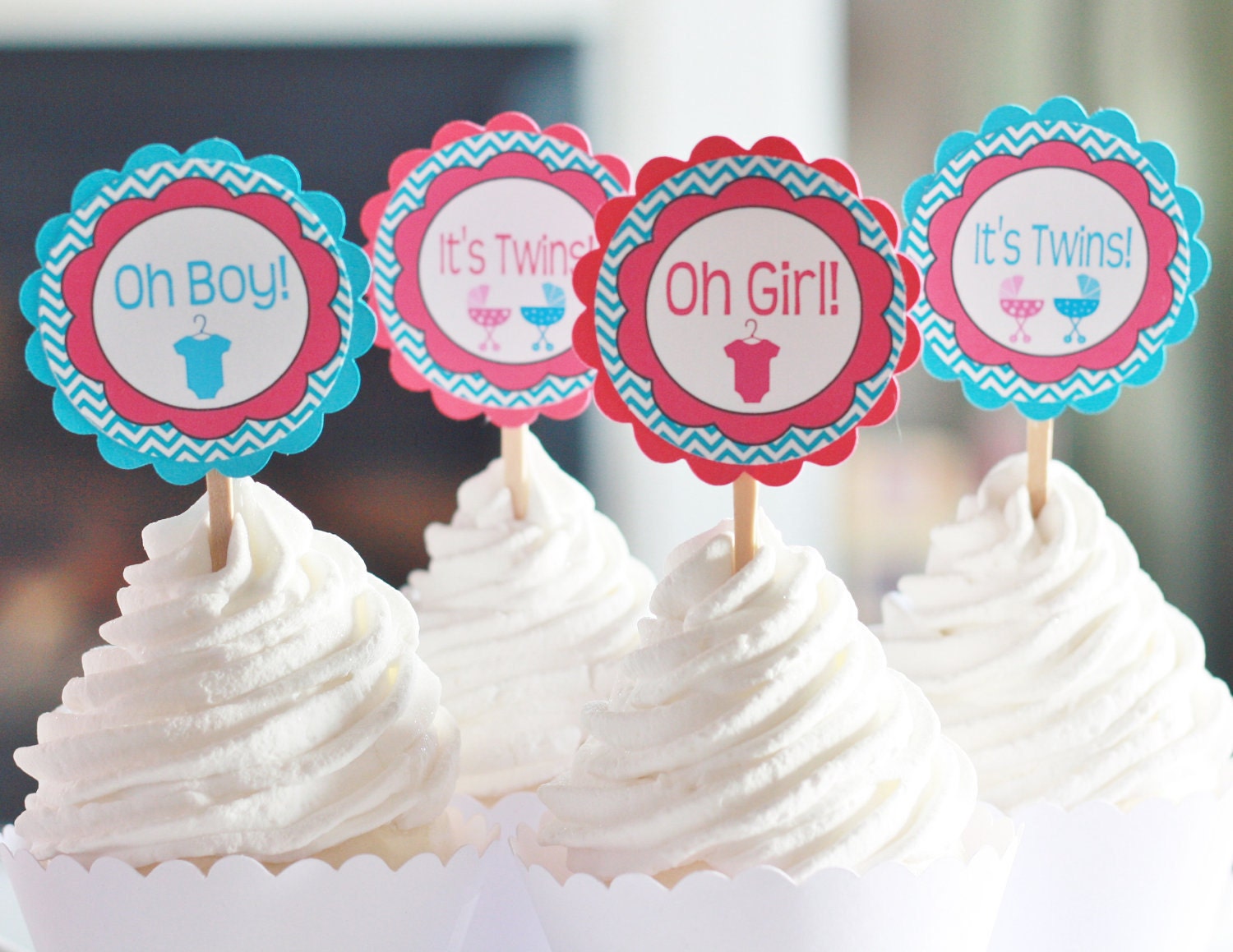 12 Chevron Boy Girl Twins Pink Blue Theme Baby Shower Cupcake 12 Chevron Boy Girl Twins Pink Blue Theme Baby Shower Cupcake