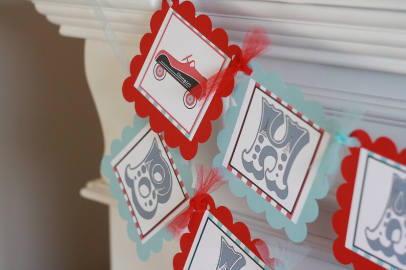 Party Packages Banners Door Signs Available Race Car Black Red Checkered Flag Birthday Cupcake Toppers Tags 12