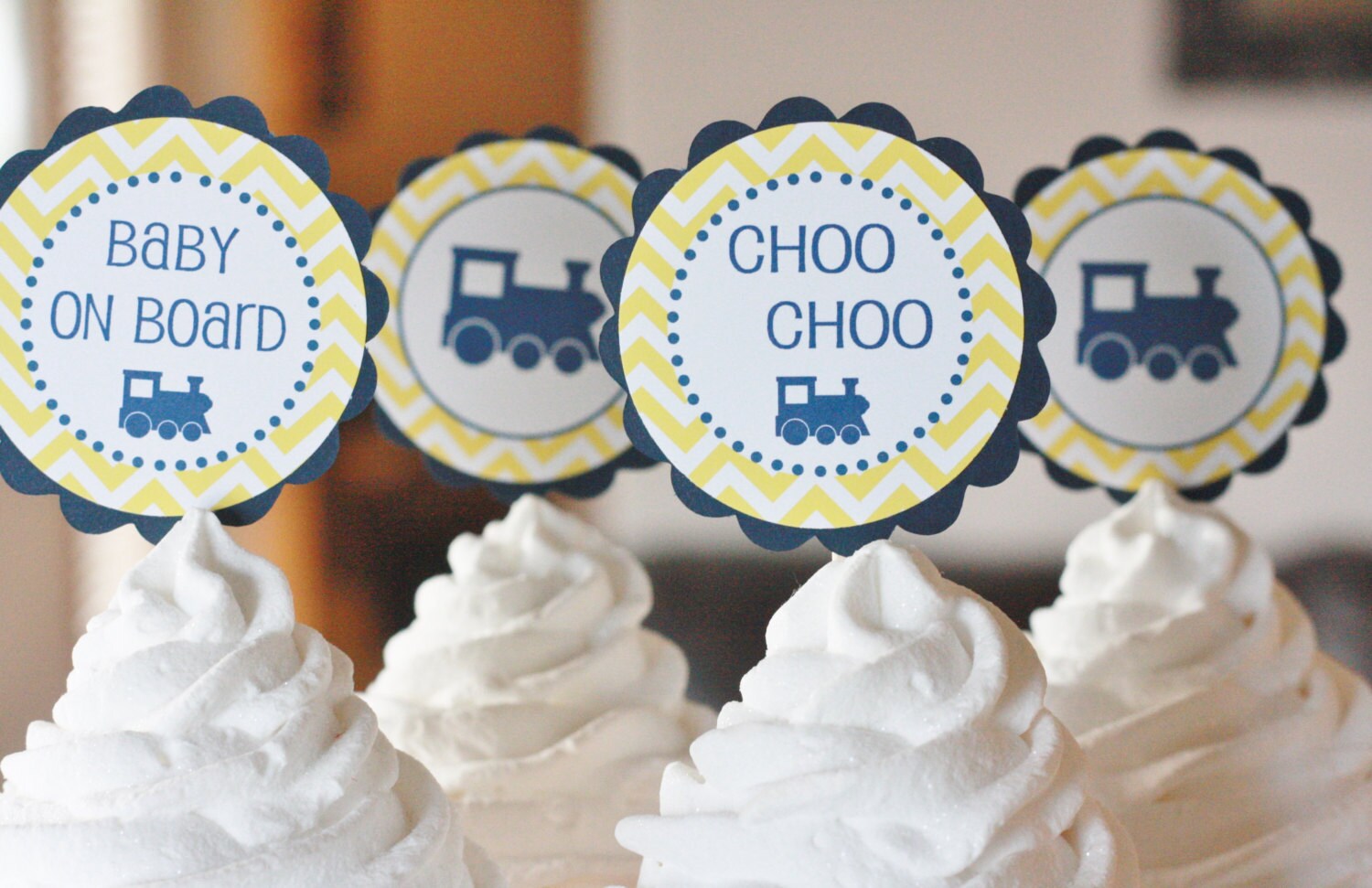 12 Baby On Board Yellow Navy Chevron Train Baby Shower