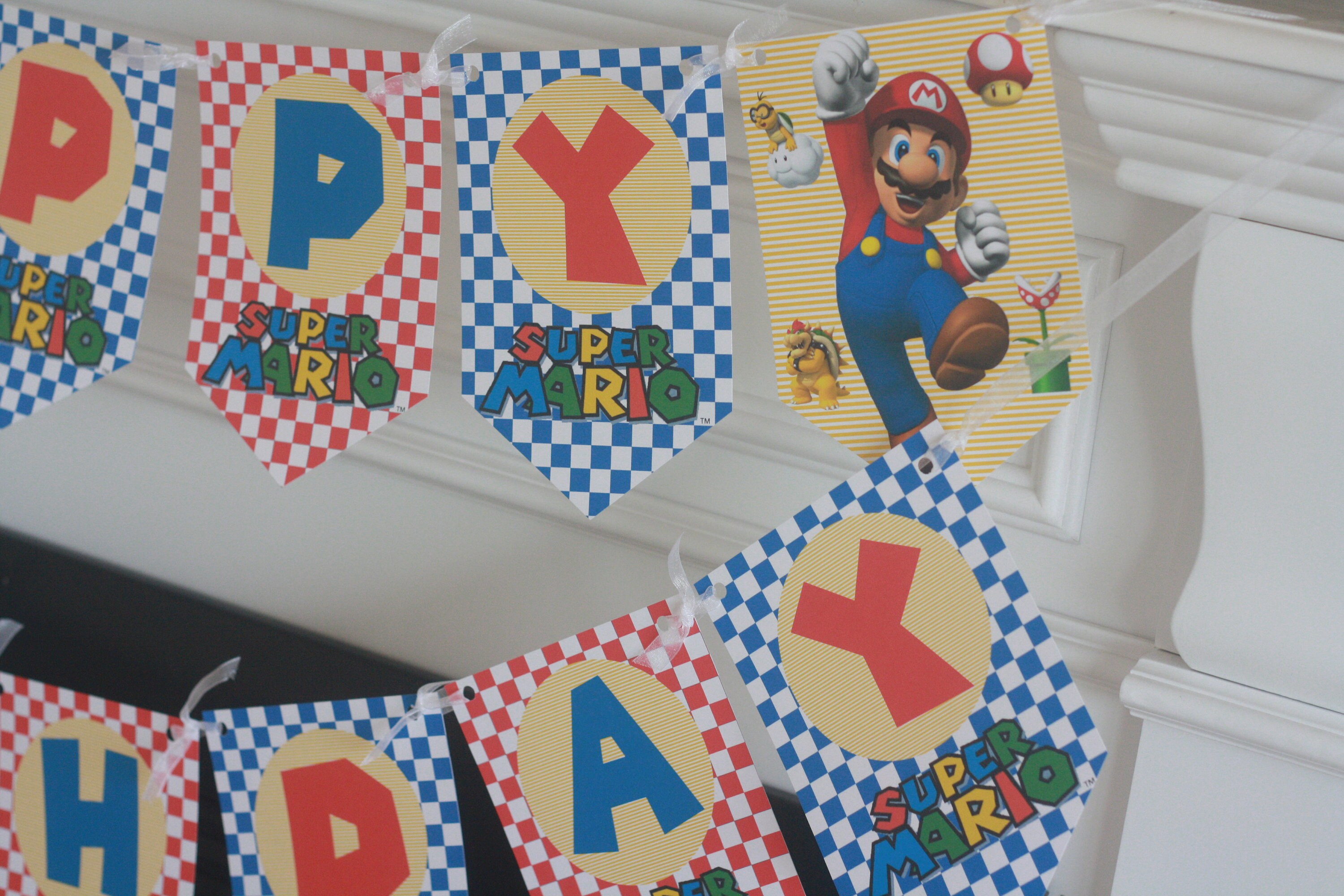 Happy Birthday Banner Super Mario Brothers Luigi Mushroom Etsy