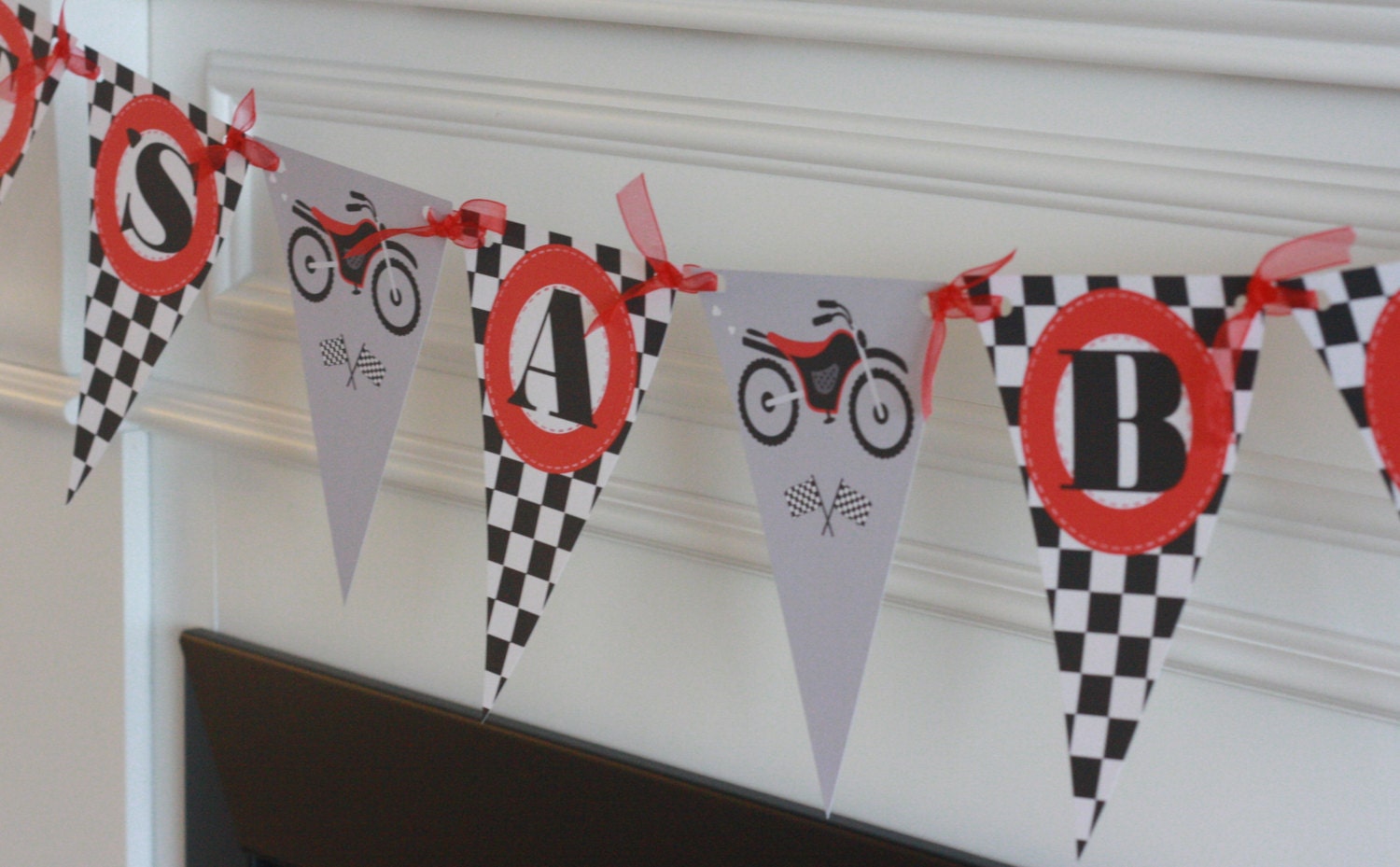 Party Packages Banners Door Signs Available Race Car Black Red Checkered Flag Birthday Cupcake Toppers Tags 12