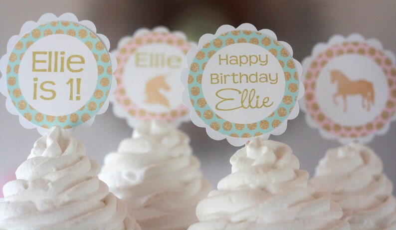 Unicorn Happy Birthday Banner Sign Gold Silhouette Teal Mint Blue Pink /& Gold Polka Dot Party Other Colors Available