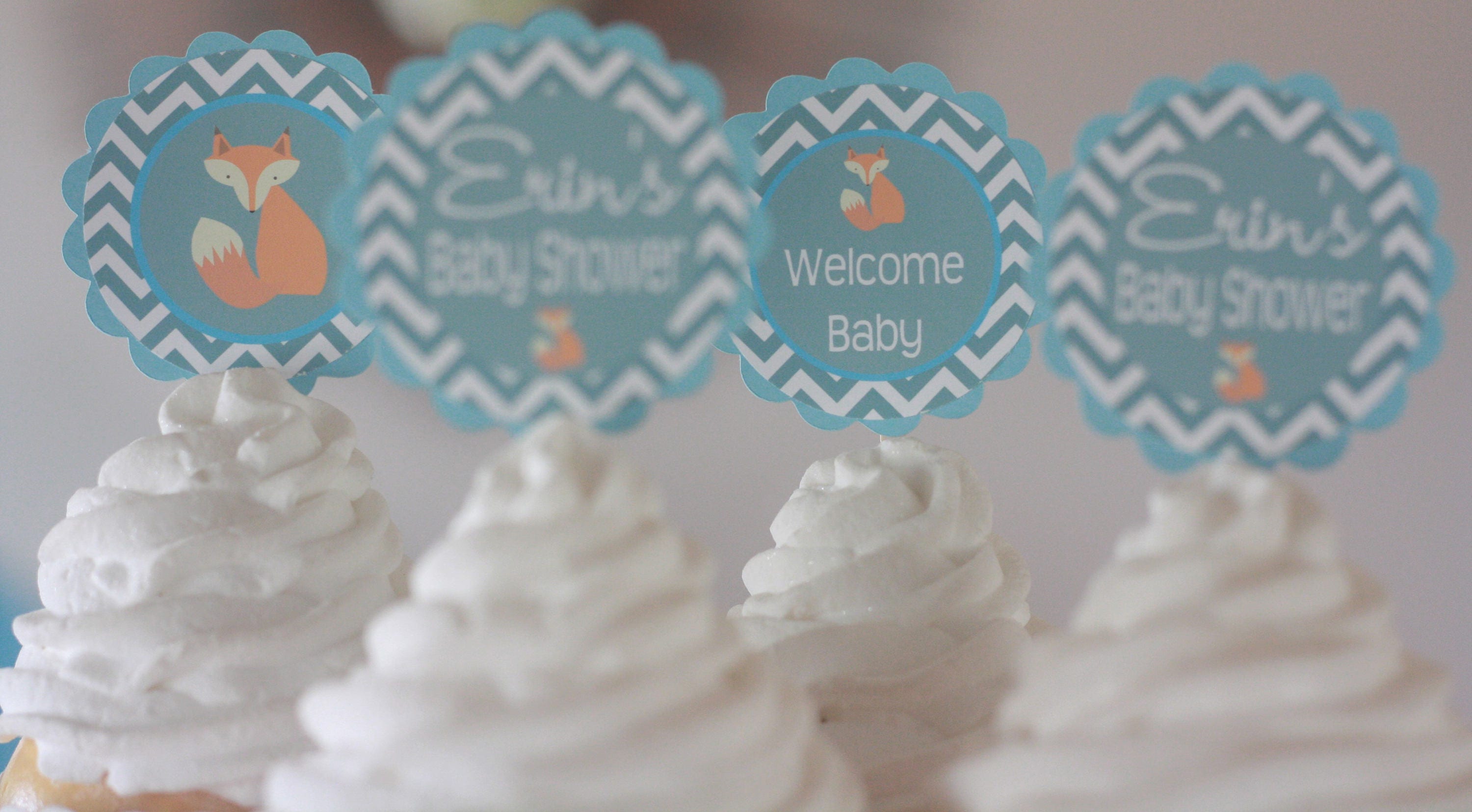 12 Baby Shower Chevron Light Blue Grey Fox Cupcake Or Cake 12 Baby Shower Chevron Light Blue Grey Fox Cupcake Or Cake