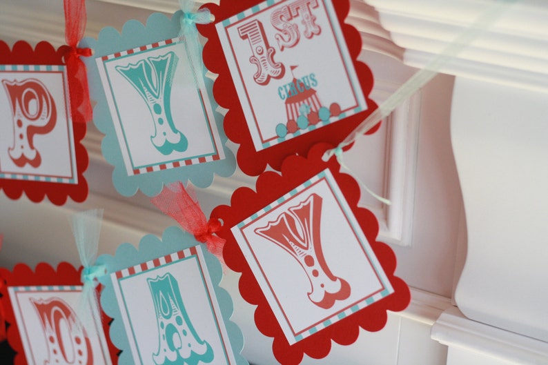 Other Colors Available Vintage Circus Tent Happy Birthday Red /& Blue Vintage Animal Elephant Theme Banner Sign Decorations