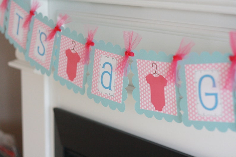 Ask About Party Pack Specials It/'s a Girl Bodysuit One Piece Baby Shower Banner Pink Blue Hot Pink Polka Dot