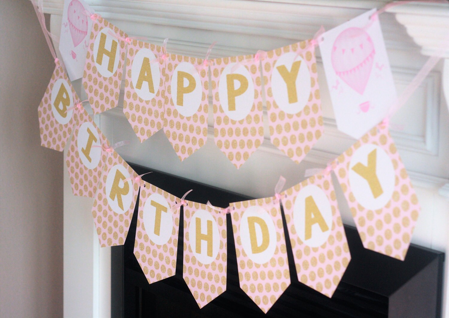 Vintage Hot Air Balloon Happy Birthday Banner Sign Decorations