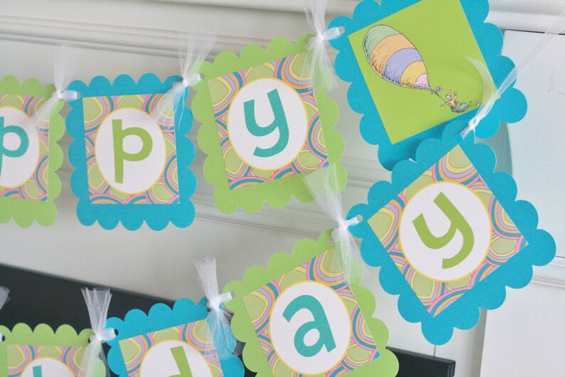 Happy Birthday Green Turquoise Blue Oh The Places You Ll Go Story Inspired Banner Cupcake Toppers Favor Tags Door Sign Available