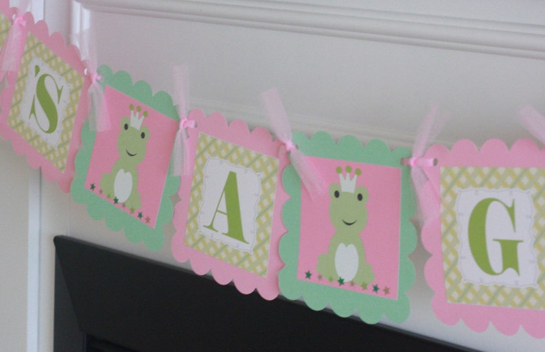 Frog Prince Princess Crown Its a Girl or Its a Boy Green Pink Plaid Baby Shower Banner Sign Decorations Other Colors Available