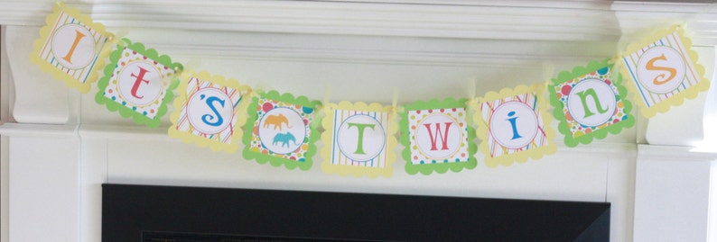 Elephant Green Yellow Red Blue Primary Color It/'s a Girl It/'s a Boy or It/'s Twins Baby Shower Banner Sign Toppers /& Door Sign Avail