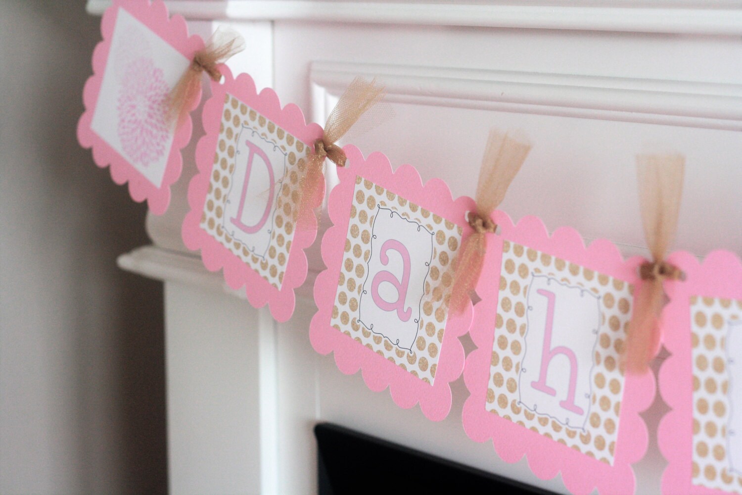 Pink Gold Polka Dot It S A Girl Or Baby Name Elegant Dahlia Flower