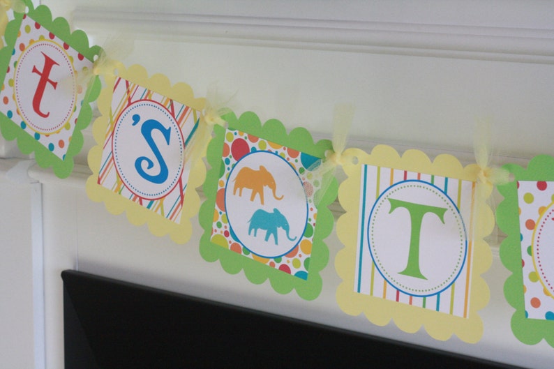 Elephant Green Yellow Red Blue Primary Color It/'s a Girl It/'s a Boy or It/'s Twins Baby Shower Banner Sign Toppers /& Door Sign Avail
