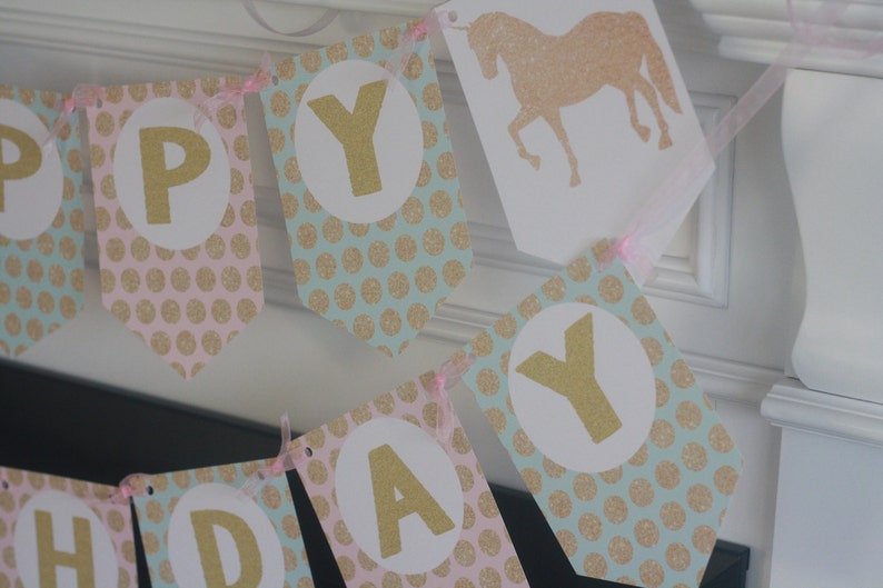 Unicorn Happy Birthday Banner Sign Gold Silhouette Teal Mint Blue Pink /& Gold Polka Dot Party Other Colors Available