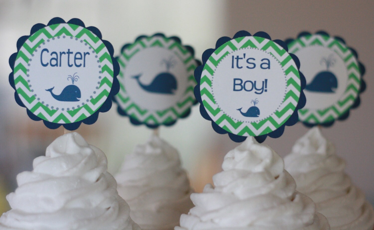 12 Navy Blue Green Grey Whale Chevron Theme Baby Shower Boy Etsy