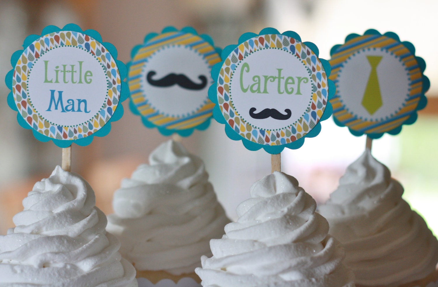 12 Little Man Ties And Mustaches Theme Baby Shower Cupcake Or