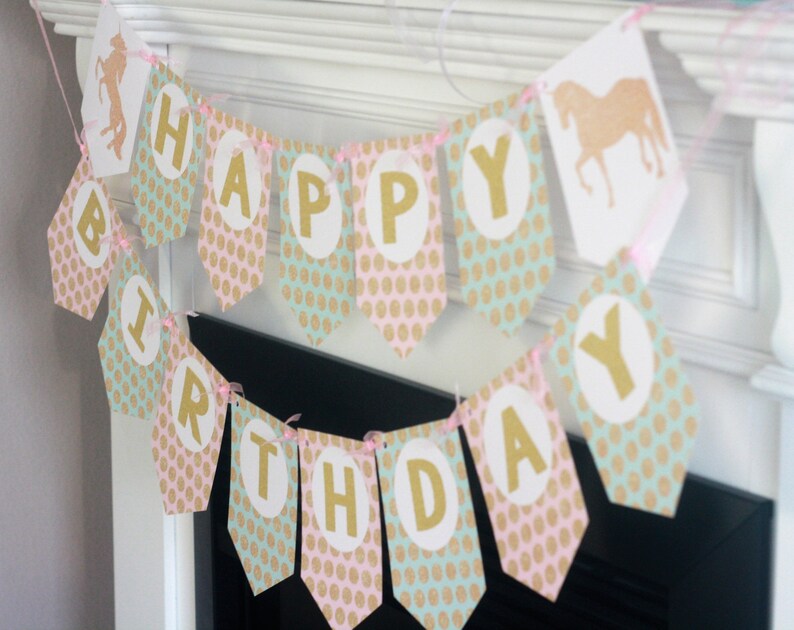 Unicorn Happy Birthday Banner Sign Gold Silhouette Teal Mint Blue Pink /& Gold Polka Dot Party Other Colors Available