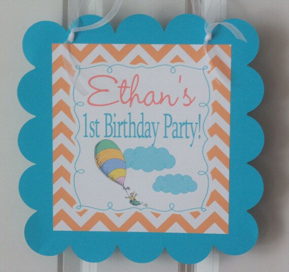 Oh The Places You Ll Go Banner Sign Decorations Happy Birthday Orange And Turquoise Blue Chevron Other Colors Available