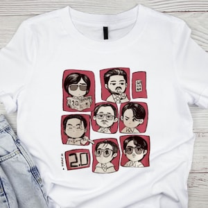 K-Pop Inspired Chibi Characters Shirt Minimalist Cartoon Band Tee Music Fan Gift