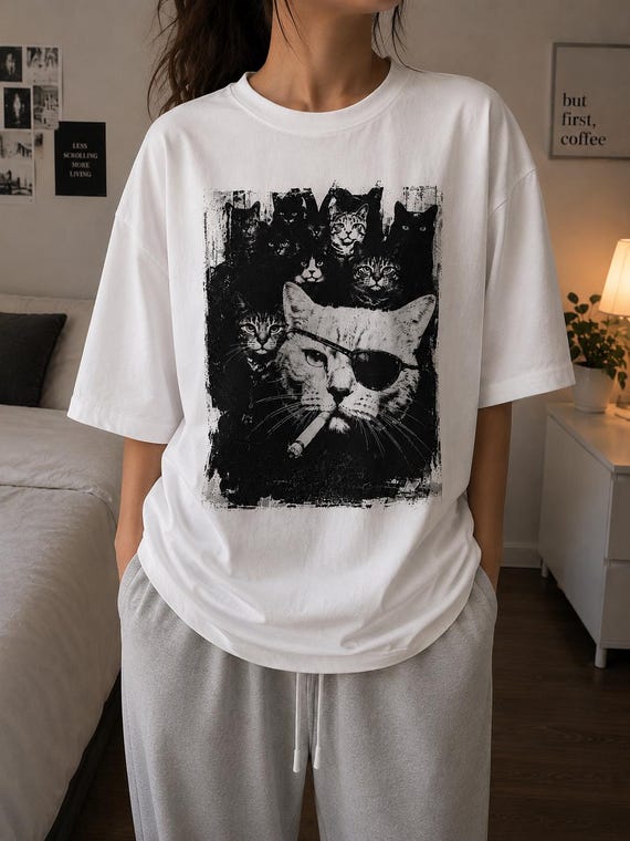 Gangster Cat Shirt, Pirate Meme Tee, Vintage Grunge Graphic
